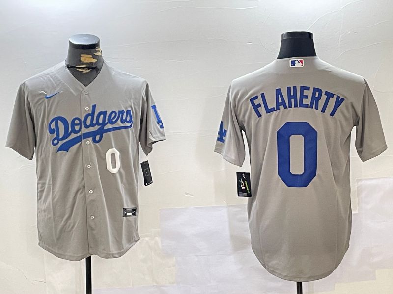 Men Los Angeles Dodgers #0 Flaherty Grey Game 2024 Nike MLB Jersey style 11203